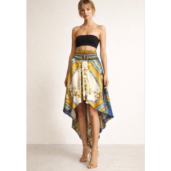 Rocawear Dresses & Skirts - Rocawear Vintage Handkerchief Skirt M Gold Blue Medallion Versace Vibes